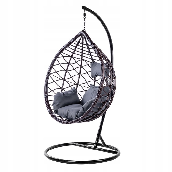 FOTEL OGRODOWY WISZĄCY KOKON DUŻY KOSZ VEGAS Z PODSTAWĄ PODUSZKA SZARA
