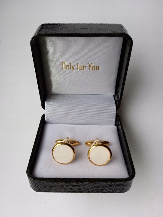 Spinki do mankietów EXC Złote Ślubne pozłacane masa perłowa w pięknym Etui