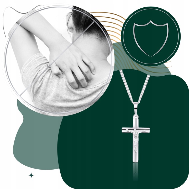 SREBRNY Łańcuszek komunijny chrzest Medalik Krzyżyk krzyż Komunia 925