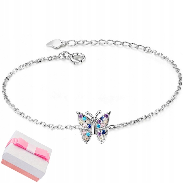 Bransoletka srebrna 925 motyl dla dziewczynki piękny prezent