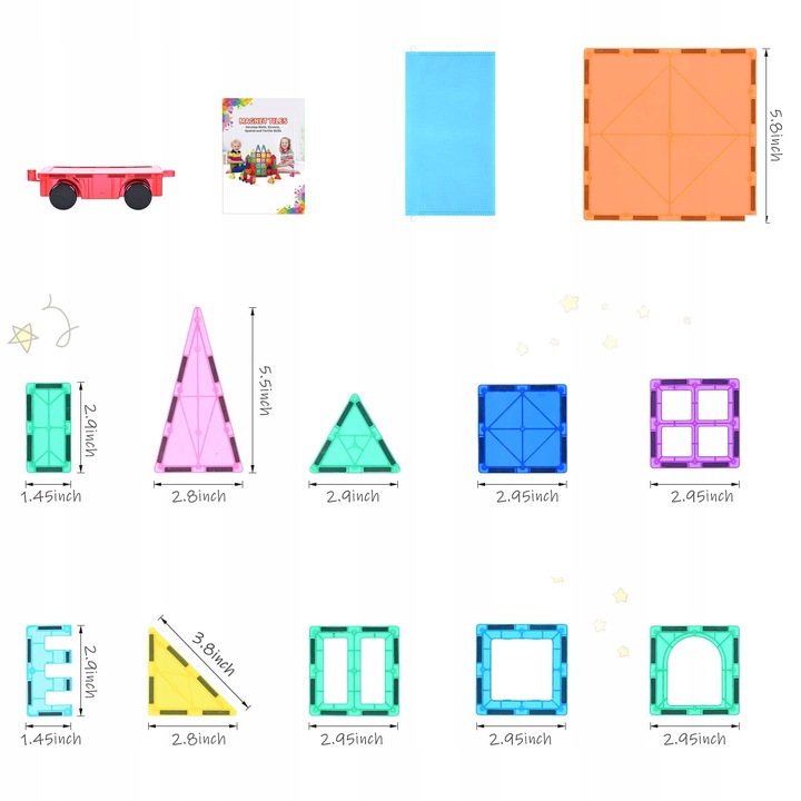 KLOCKI MAGNETYCZNE KONSTRUKCYJNE 100 EL DUŻE EDUKACYJNE 3D