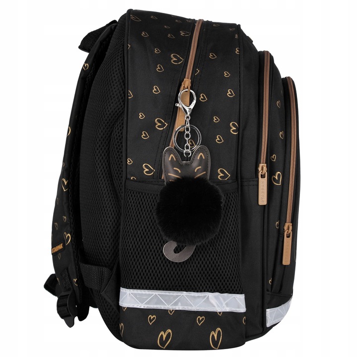 PLECAK TORNISTER SZKOLNY DLA DZIEWCZYNKI CZARNY ZŁOTY KOT KOTEK KLASA 1 3