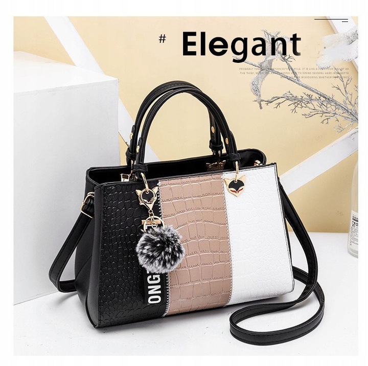 TOREBKA DAMSKA KUFEREK CZARNY BEŻ DO RĘKI NA RAMIĘ LISTONOSZKA WĄŻ