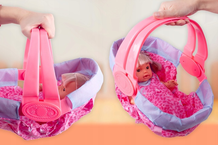 LALKA W NOSIDEŁKU INTERAKTYWNA SIUSIA GAWORZY Z BUTELKĄ WARKOCZE UBRANKO