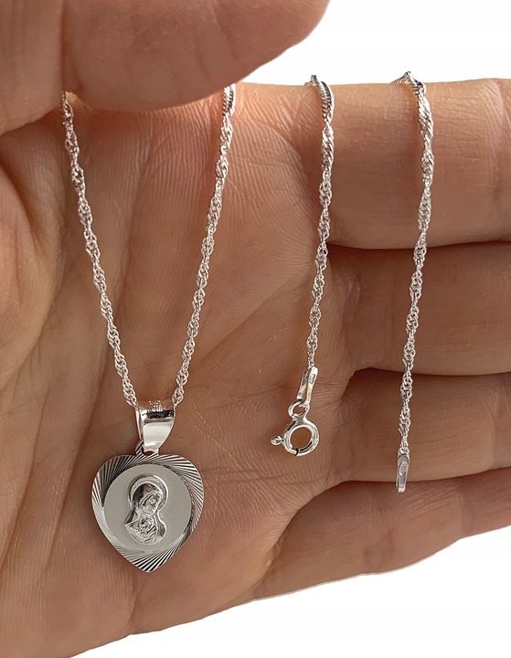 Łańcuszek Srebrny 45cm 925 MEDALIK KOMUNIJNY Matka Boska Komunii na Chrzest