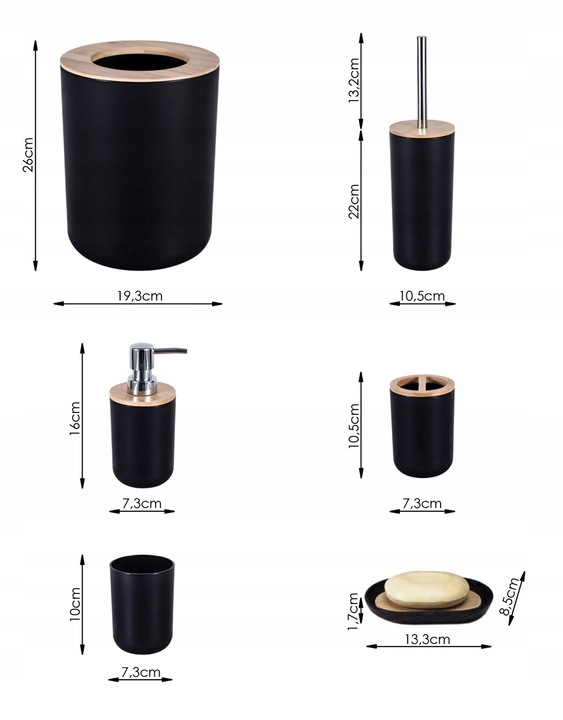 Zestaw łazienkowy akcesoriów łazienkowych 6 elementów kosz szczotka do WC