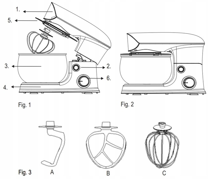 Robot kuchenny planetarny 1200W misa 3l ze stali nierdzewnej 6 prędkości
