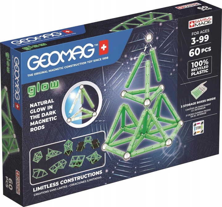 Klocki magnetyczne Geomag Glow Recycled 60el. 60