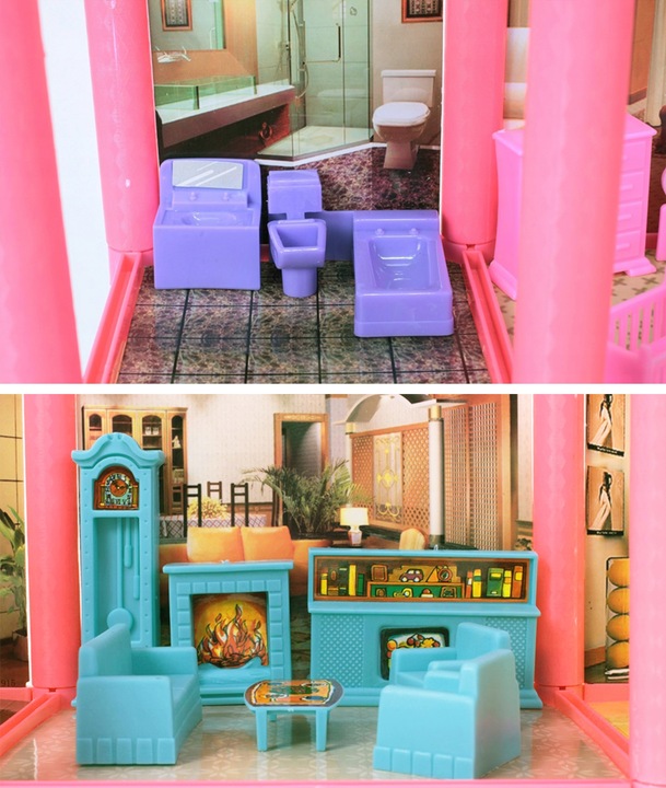 DOMEK DLA LALEK WILLA RÓZOWA MEBLE LALKI LALECZKI TARAS SAMOCHÓD DO ZABAWY