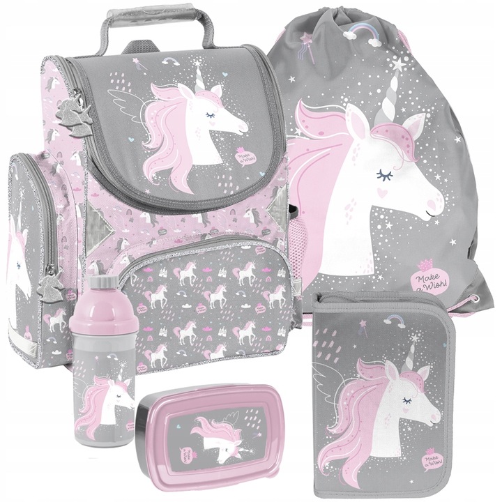 TORNISTER szkolny PASO JEDNOROŻEC PLECAK - klasa 1-3 -ZESTAW 5 el.