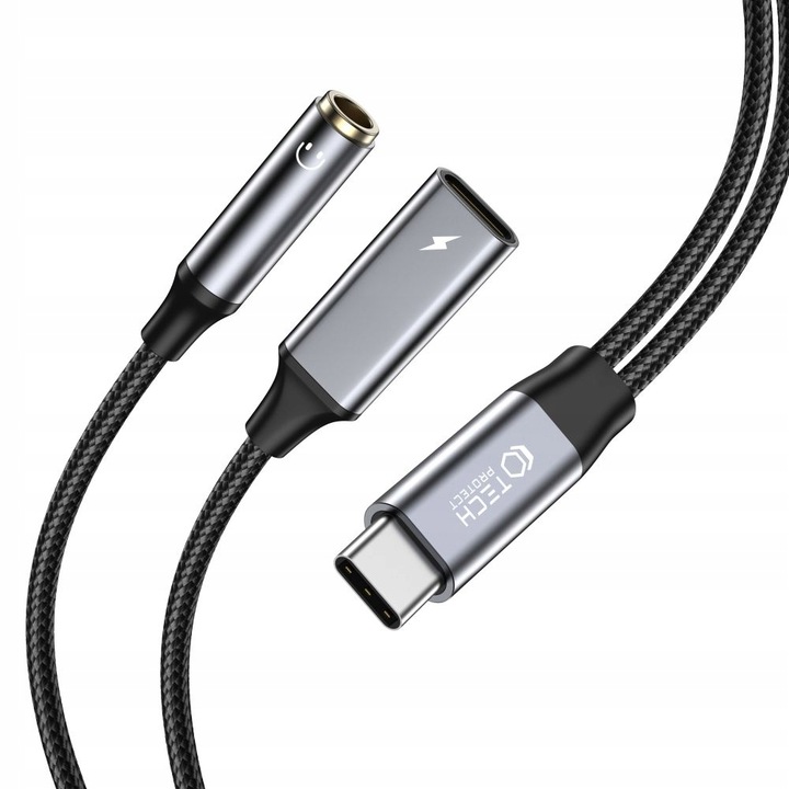 ADAPTER AUDIO + ŁADOWANIE MINI JACK AUX 3.5MM / TYPE-C USB-C PD-60W / 6A