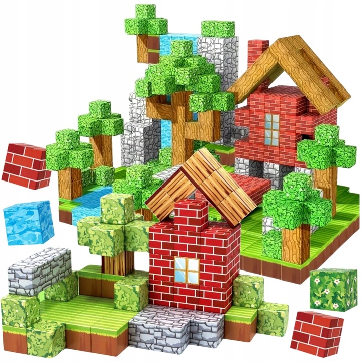 200 MAGNETYCZNYCH KLOCKÓW KONSTRUKCYJNE KLOCKI PIKSELE BLOKI + 2 LUDZIKI