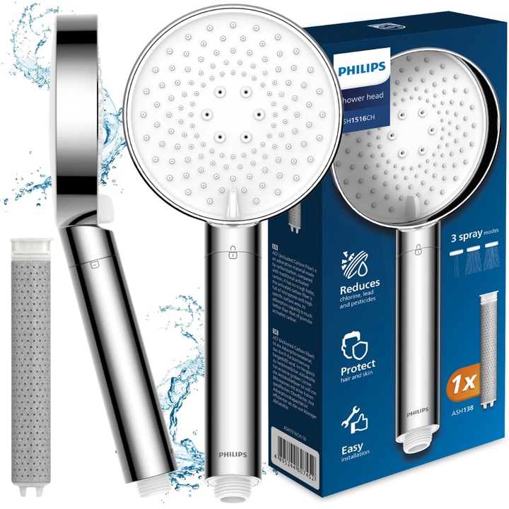 Słuchawka prysznicowa chrom z filtrem PHILIPS AWP1516CH, filtr prysznicowy