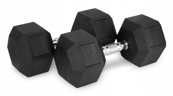 Hantle stałe 1x20kg żeliwne gumowane 20kg HEX do treningu SOLIDNE