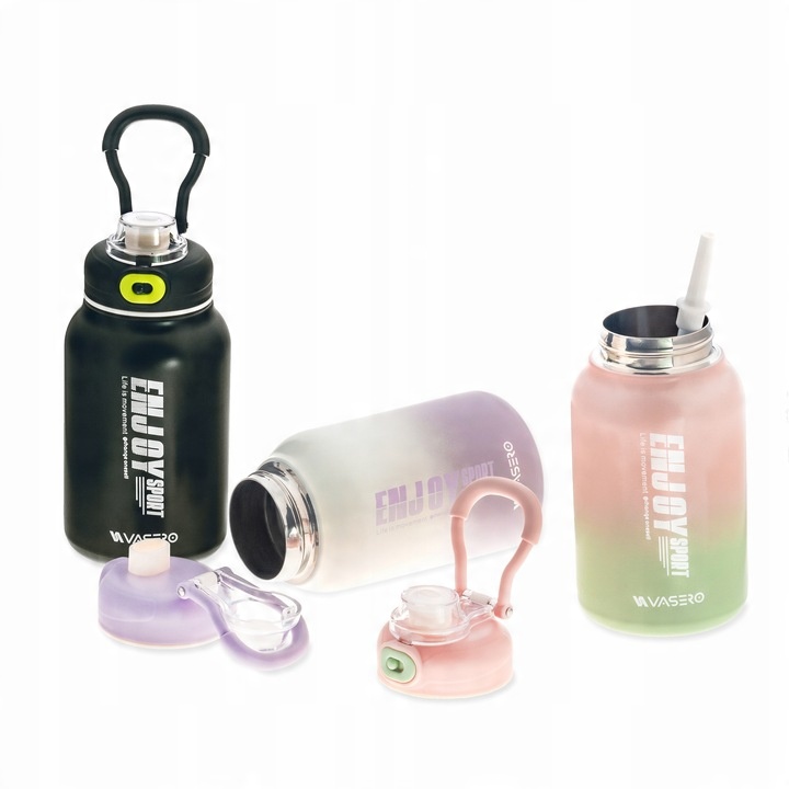 KUBEK TERMICZNY BIDON TERMOS PRÓŻNIOWY 800ml blokada uchwyt ustnik + SŁOMKA