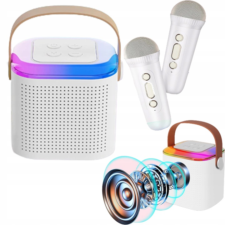 PRZENOŚNY MIKROFON BEZPRZEWODOWY KARAOKE BLUETOOTH DO IMPREZĘ + 2 MIKROFON