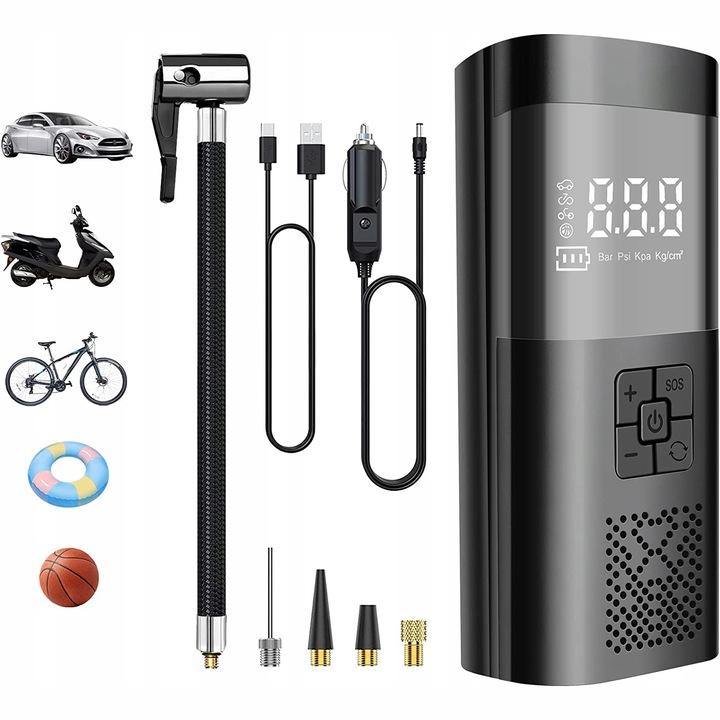 KOMPRESOR SAMOCHODOWY POMPKA DO ROWERU AKUMULATOR 6000 MAH