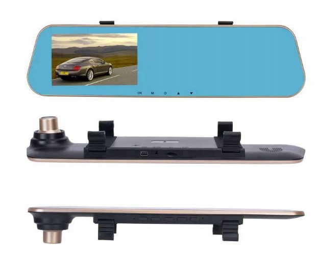 WIDEOREJESTRATOR LUSTERKO KAMERA SAMOCHODOWA COFANIA PRZÓD TYŁ MENU PL