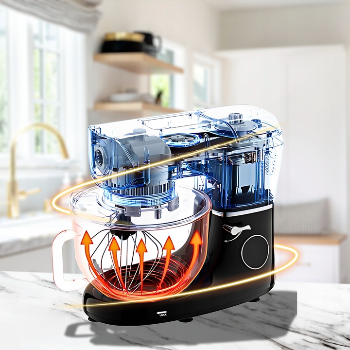 Robot planetarny kuchenny mocny czarny podgrzewana misa 5.5L waga timer