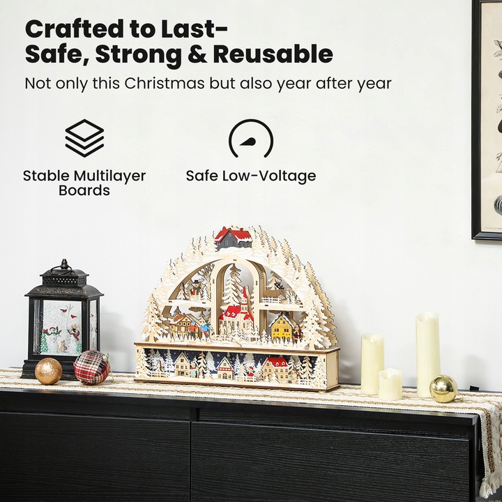 HOMCOM Wioska Świąteczna z Oświetleniem LED, 45 cm Miasteczko Świąteczne