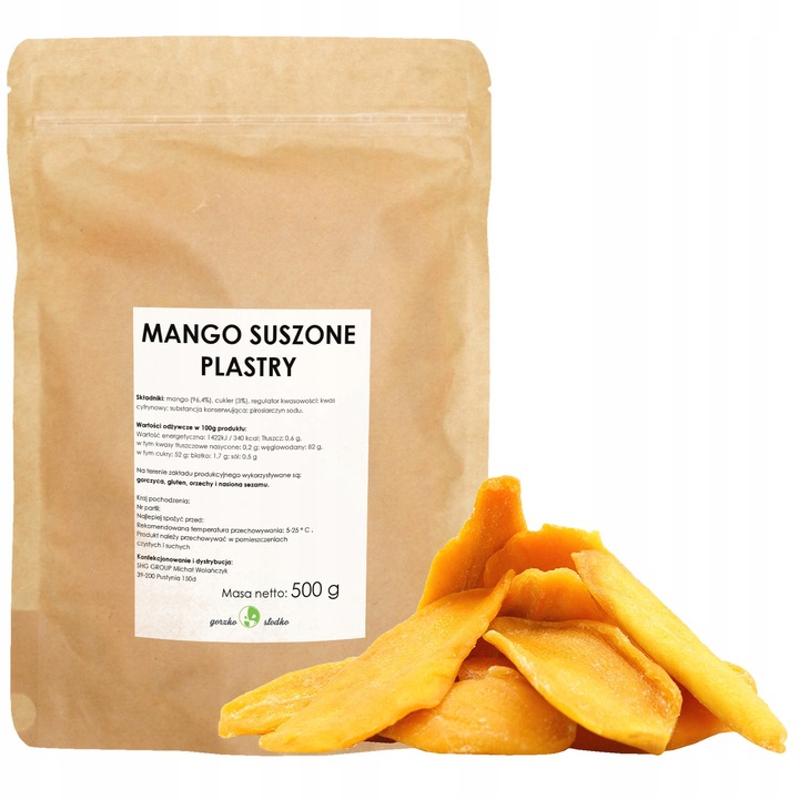 MANGO SUSZONE PLASTRY z dodatkiem cukru słodka przekąska 500g