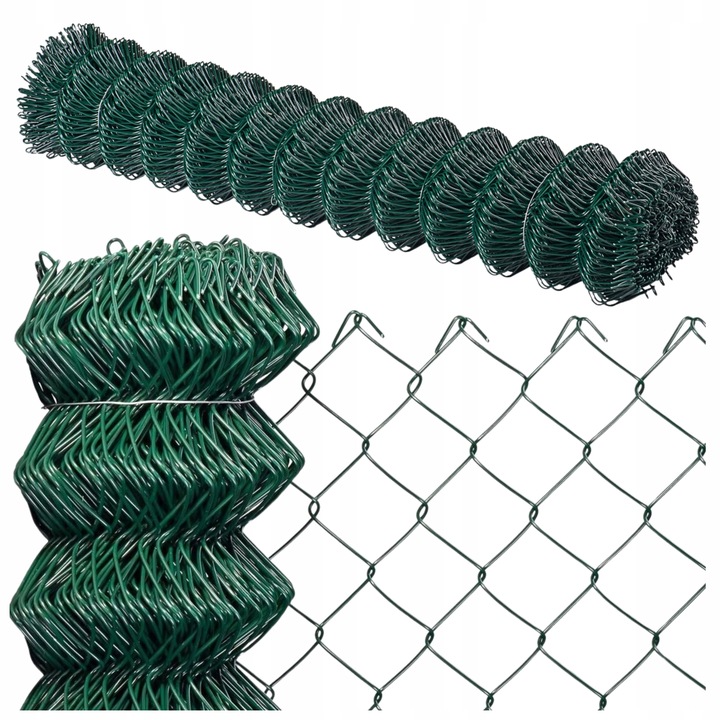 SIATKA OGRODZENIOWA 150 cm OCYNK + PCV ZIELONA drut 3,0 mm rolka 10mb 1,50m