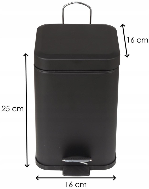 Kosz na śmieci 3L łazienkowy do WC łazienki toalety WOLNY OPAD czarny