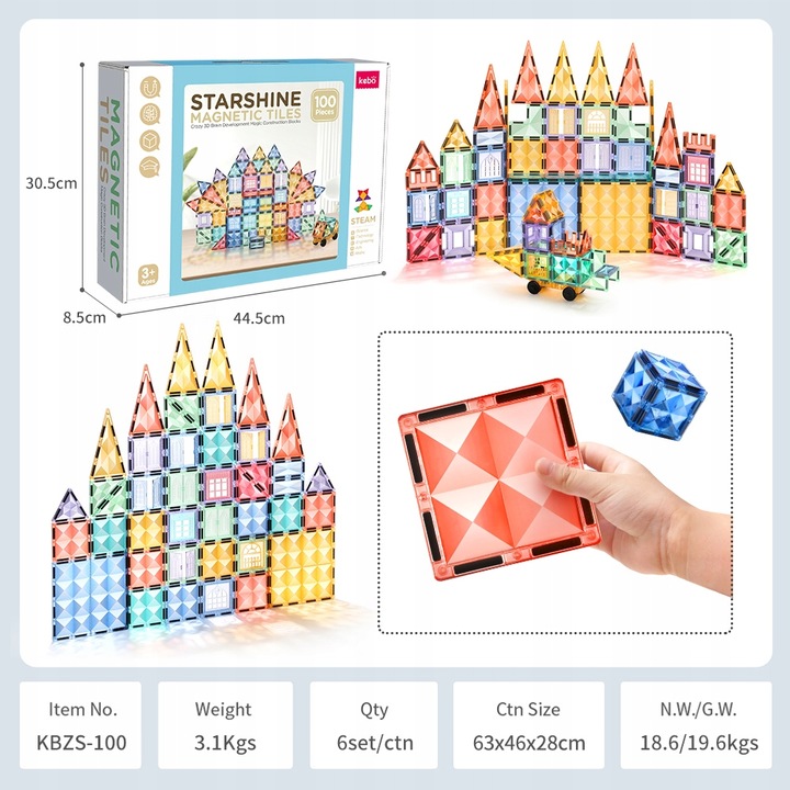 Klocki magnetyczne dla dzieci duże edukacyjne zestaw konstrukcyjny 100 el