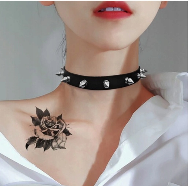 NASZYJNIK CHOKER CZARNY OBROŻA KOLCE Nity kolczaste