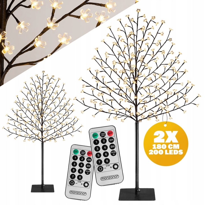 2x Drzewko LED 200 dekoracje świąteczne Pilot 180cm choinka lampki