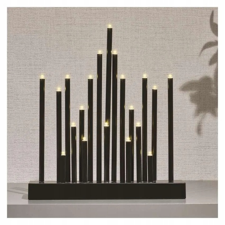 Świecznik świateczny czarny 20 LED 27 cm 3x AA ciepła biel IP20 timer EMOS