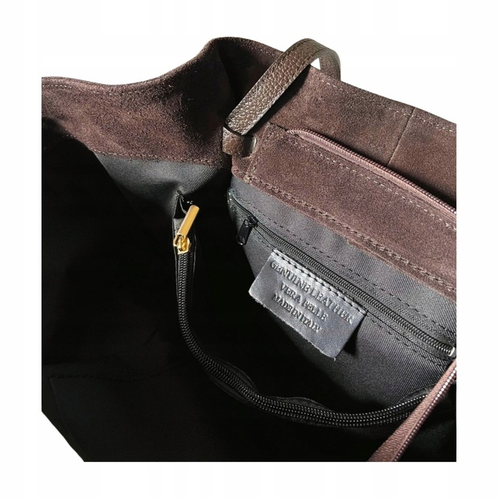 Czekoladowa torebka zamszowa shopper brąz SKÓRA ZAMSZ NATURALNY Vera Pelle