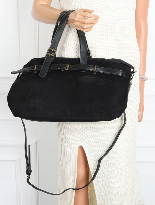 Torebka Damska shopper zamszowa torebka jamnik włoska marka 1255 Czarna