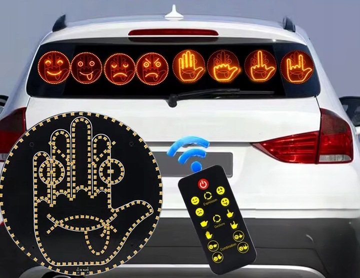 SYGNALIZATOR GESTÓW LED DO SAMOCHODU 8 GESTÓW ŚRODKOWY PALEC ! EMOTKI PILOT