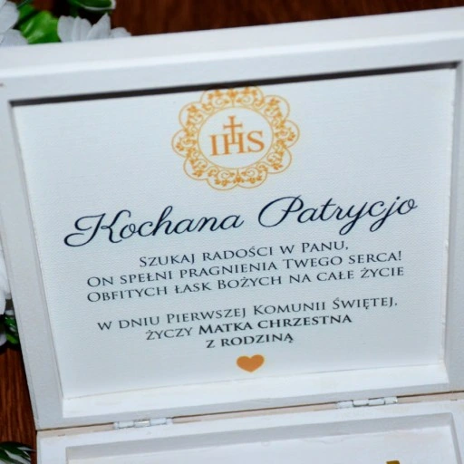 Pudełko ala koperta Pamiątka I Komunii na pieniądze prezent chrzestnej