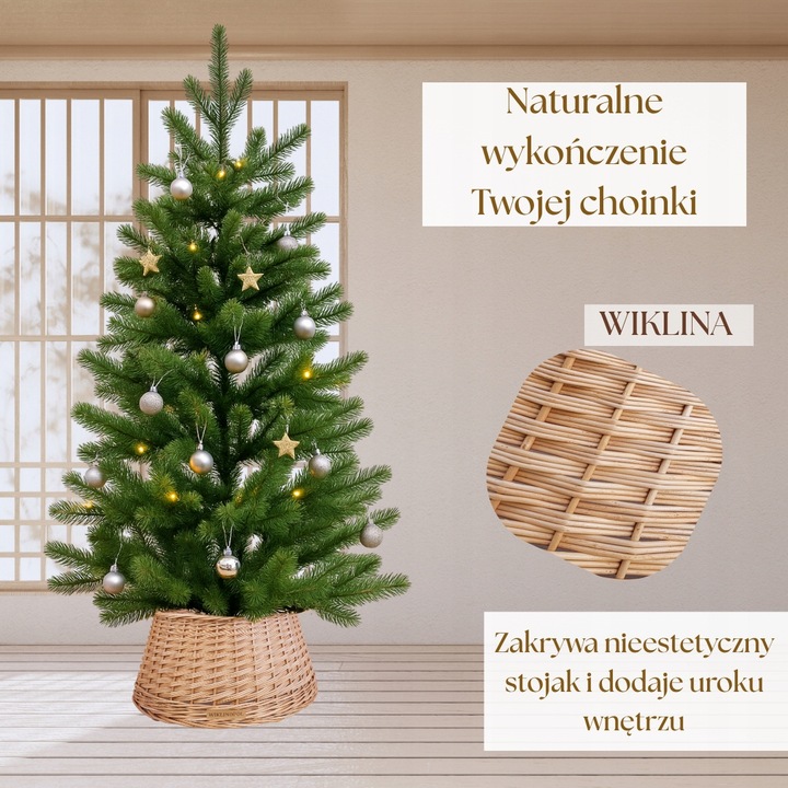 Osłona / kosz / osłonka wiklinowa na stojak pod choinkę NATURALNA Ø 60 cm
