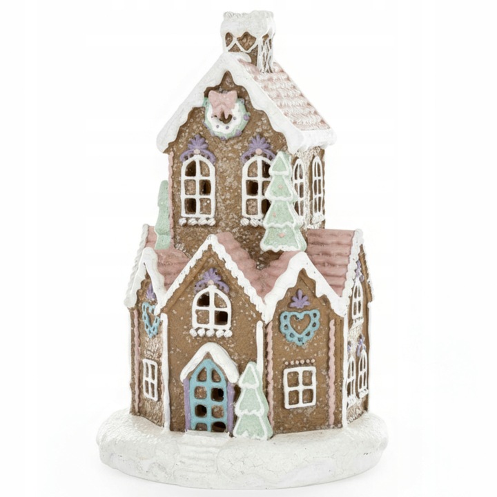 Świąteczny Domek Chatka Gingerbread z PASTELOWY domek LED - 21CM PREZENT