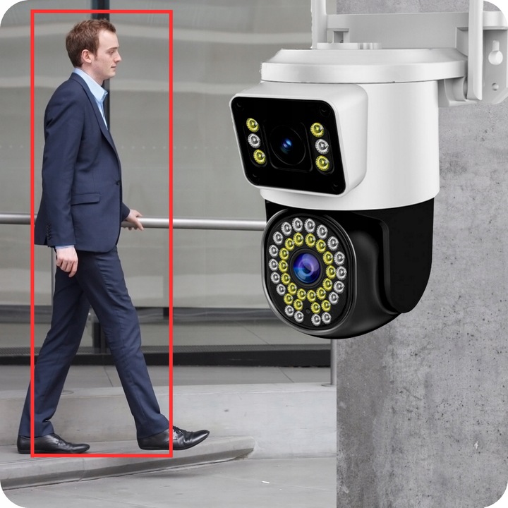 PODWÓJNA KAMERA WIFI IP SMART ZEWNĘTRZNA OBROTOWA 4K 8MPX DETEKCJA ALARM