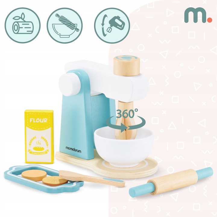 Zabawka Edukacyjna DREWNIANY MIKSER BLENDER ROBOT KUCHENNY DLA DZIECI 3+