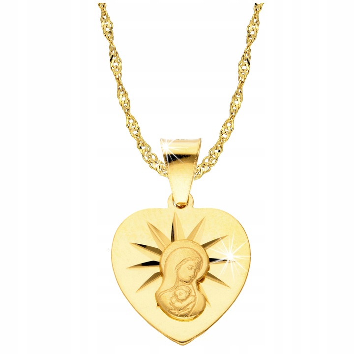 Złoty Łańcuszek z Medalikiem 925 Matka Serce Chrzest Komunia Grawer
