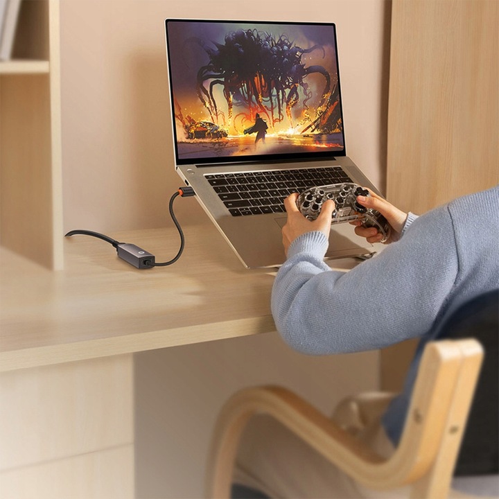 BASEUS ADAPTER PRZEJŚCIÓWKA KARTA SIECIOWA INTERNETOWA LAN USB-C RJ45 100MB