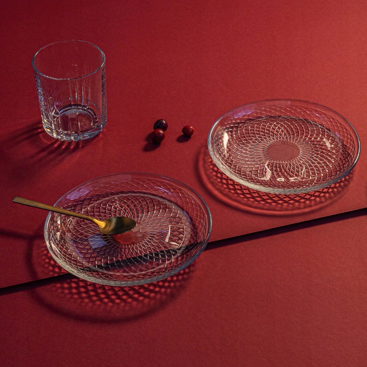 Szklane TALERZYKI Deserowe NA CIASTO Przekąski 4x17 cm Przezroczyste