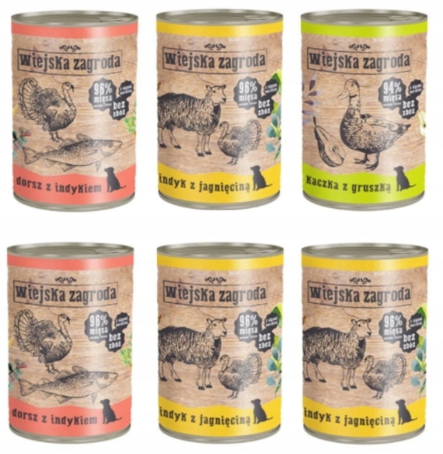 WIEJSKA ZAGRODA KARMA MOKRA MIX SMAKÓW 6x400G