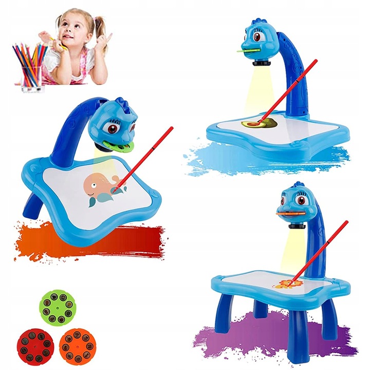 PROJEKTOR DO NAUKI RYSOWANIA Z LAMPKĄ RZUTNIK DUŻY 12 PISAKÓW 24 WZORY