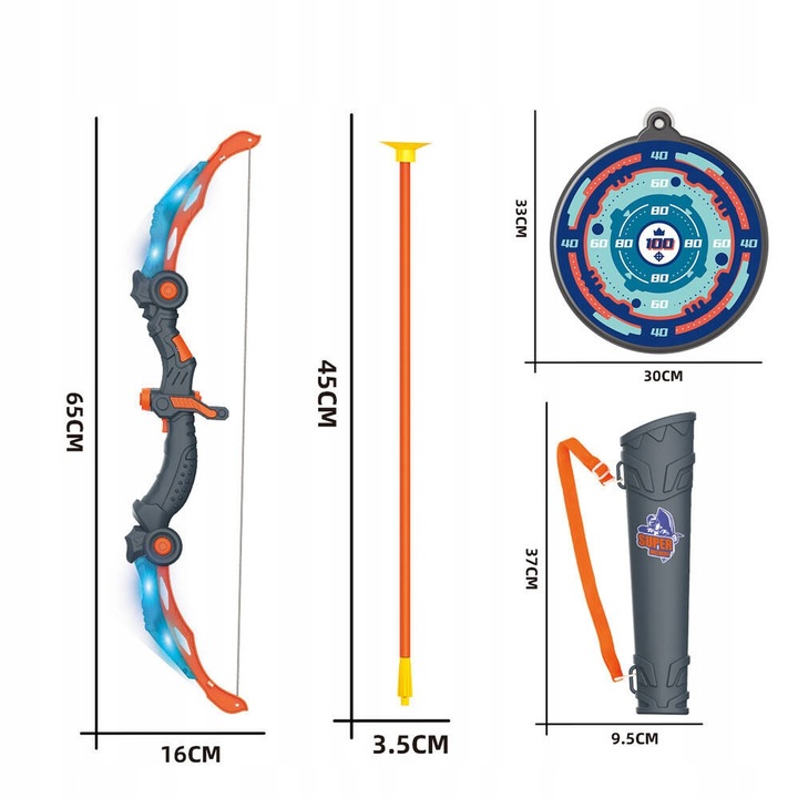 ZESTAW ŁUCZNIKA LED ŚWIECĄCY ŁUK Dla Dzieci STRZAŁY TARCZA Światła Dźwięki