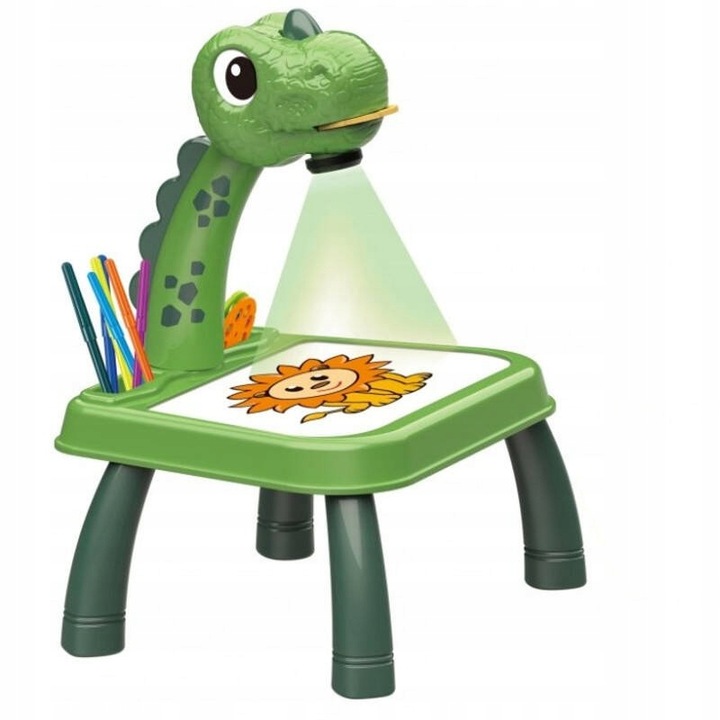 STOLIK DO NAUKI RYSOWANIA DINO TABLICA PROJEKTOR 24 wzory 12 pisaków