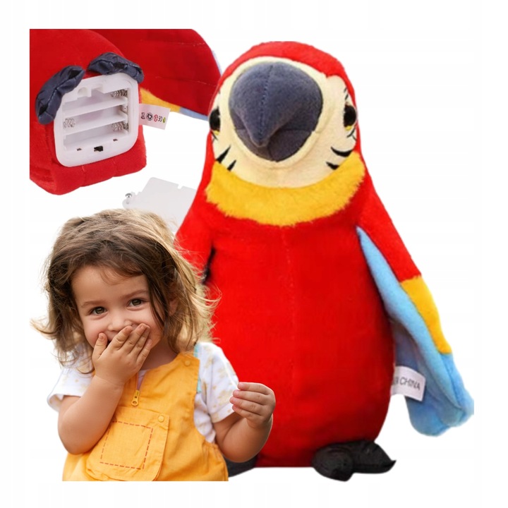 PAPUGA CZERWONA GADAJĄCA MÓWI POWTARZA MASKOTKA POWTARZAJĄCA