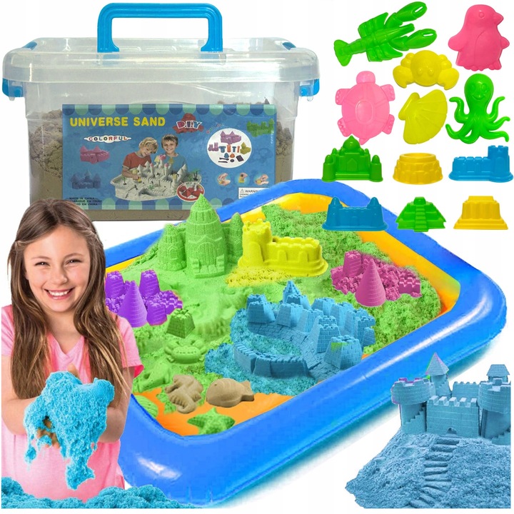 ZESTAW PIASEK KINETYCZNY 2kg + BASEN PIASKOWNICA FOREMKI WALIZKA 18 elem