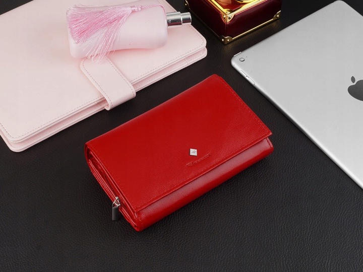 KOCHMANSKI portfel damski skórzany średni zapinany super pojemny czerwony