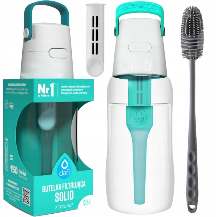 Dafi Solid 0,5 turkusowa butelka filtrująca + silikonowa szczoteczka